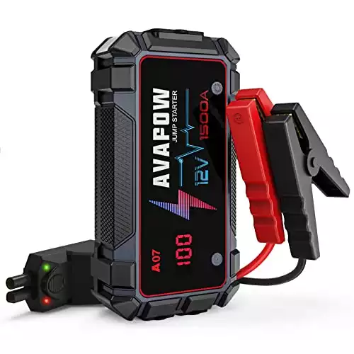 AVAPOW Jump Starter 1500A Peak Current Jumper Cables Kit for Car(Upto 12V 7L Gas/5.5L Diesel Engine) with USB Quick Charging and 400 Lumen LED Jump Starter Battery Pack