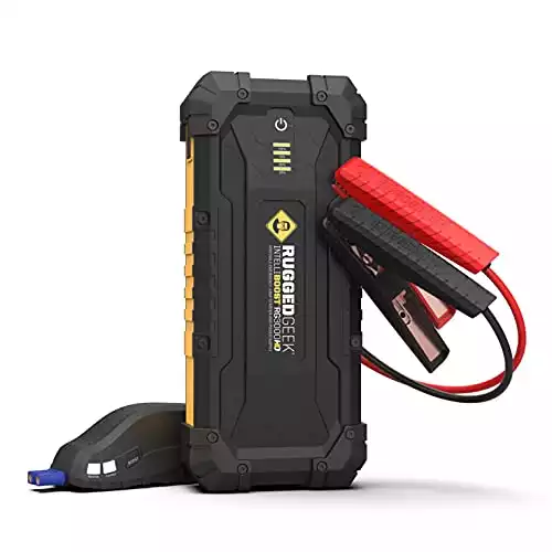RUGGED GEEK RG3000 HD 3000A 12V Portable Car Battery Jump Starter-Lithium-ion Battery Booster Jump Starter Pack Heavy Duty-Portable Power Bank for Up to 10L Gas or 8L Diesel Engines