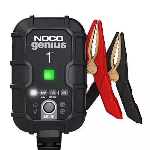 NOCO GENIUS1, 1-Amp Automatic Smart Charger, 6V and 12V Portable Automotive Car Battery Charger, Battery Maintainer, Trickle Charger and Battery Desulfator with Temperature Compensation